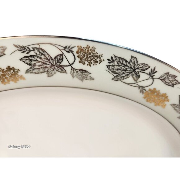 Noritake China Silvine 5487 Large Serving Platter Green Gold Flowers Silver Trim - Picture 13 of 13